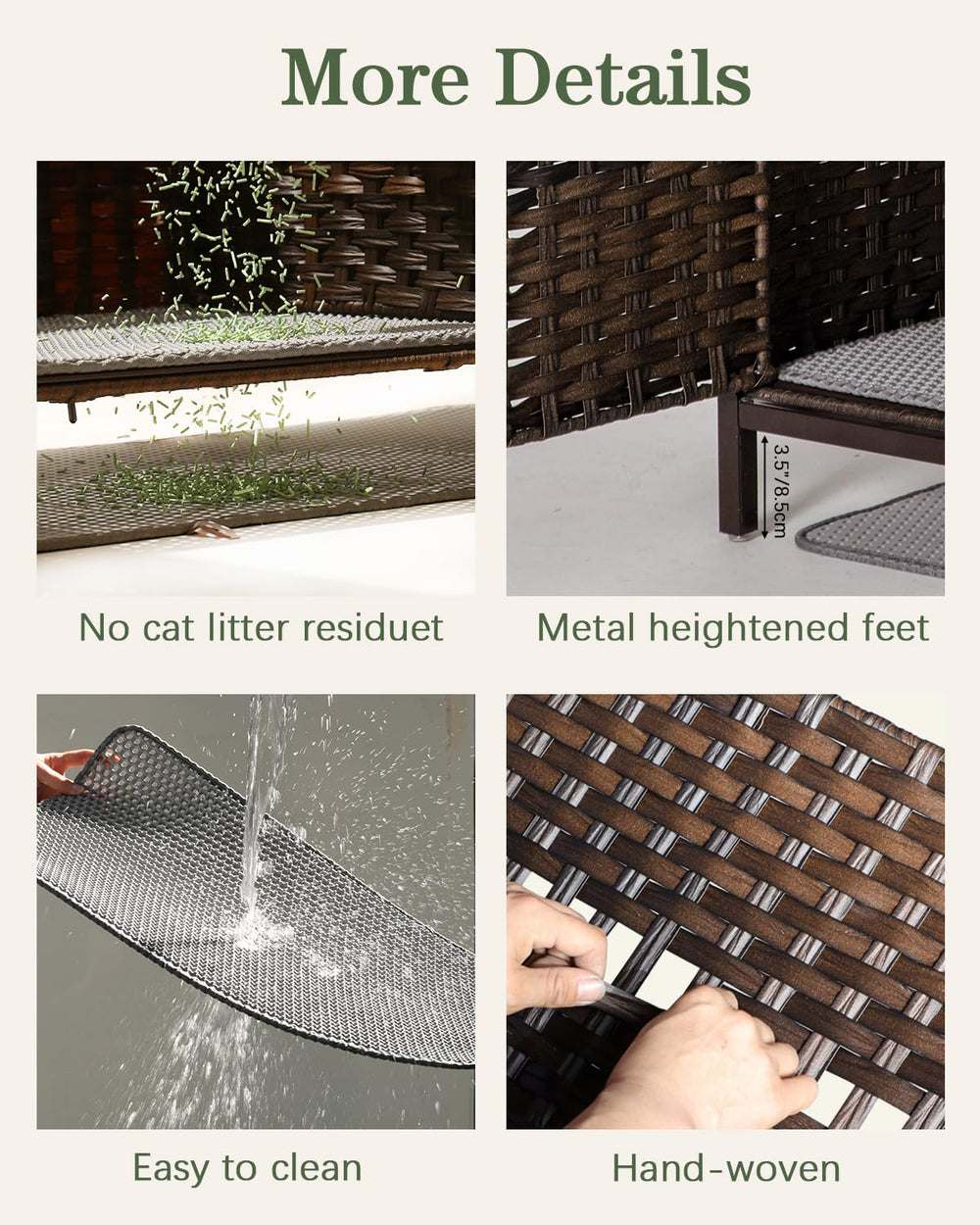 SETVSON cat litter box enclosure metal feet elevate the unit for easier cleaning