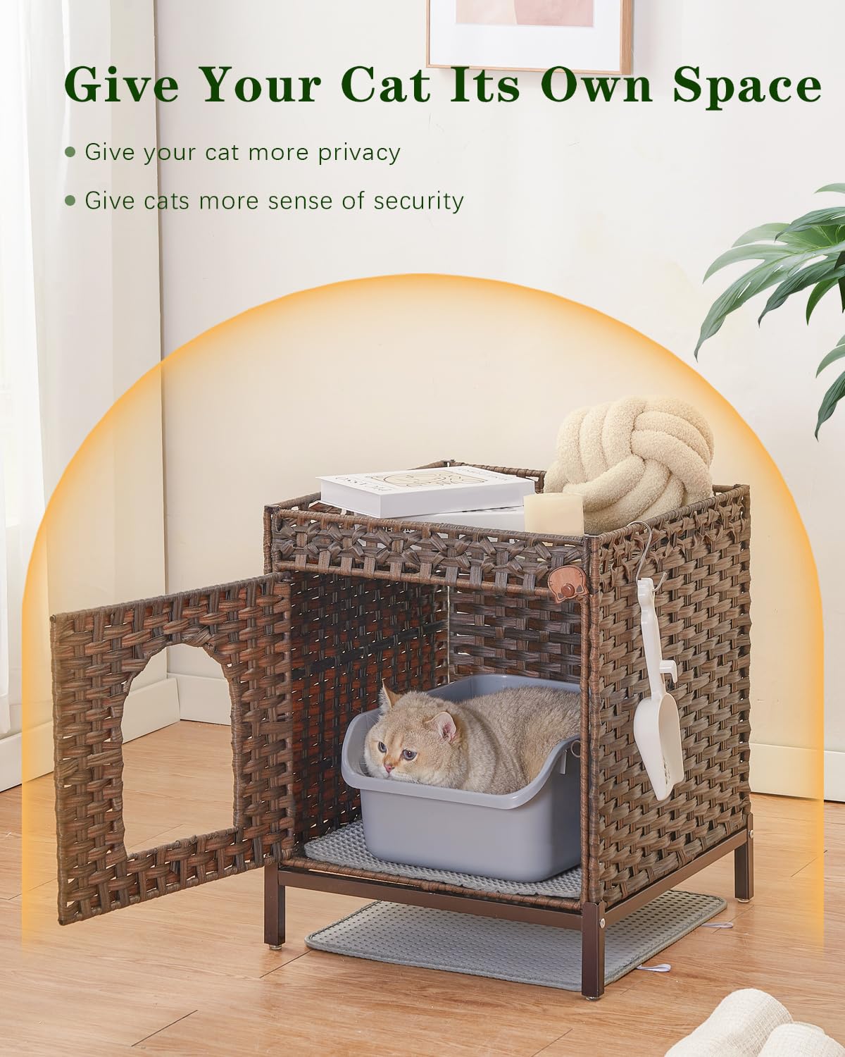 SETVSON cat litter box enclosure room placement showcases versatile decor fit