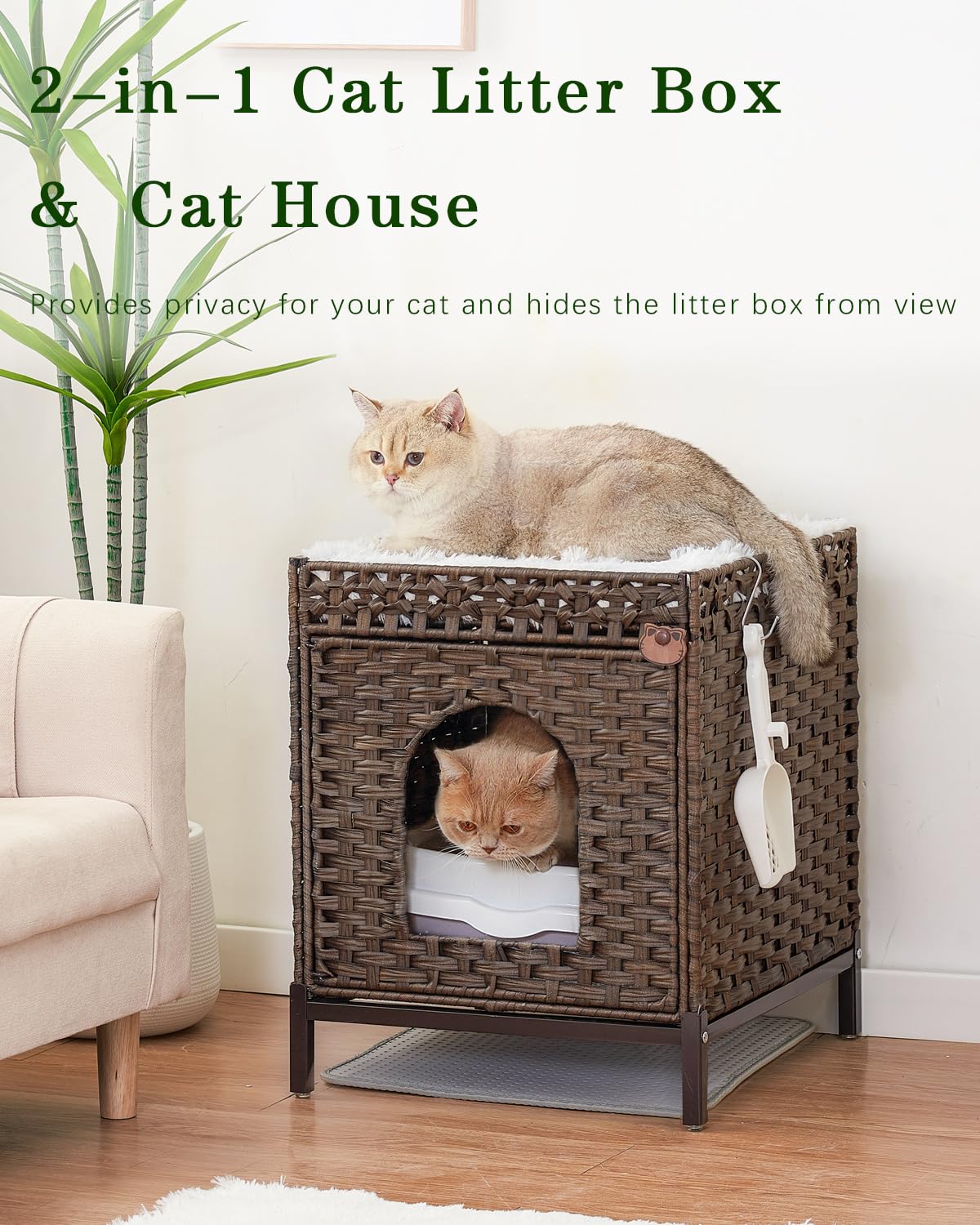 SETVSON cat litter box enclosure side view shows sturdy metal feet and stable design