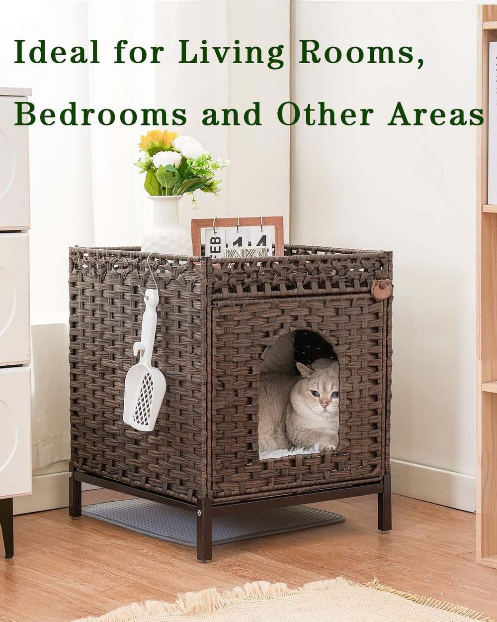 SETVSON cat litter box enclosure with litter mat demonstrates mess containment benefits