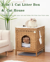 SETVSON cat-litter-box-enclosure-rattan-cover close-up showing handwoven texture and stylish room decor.
