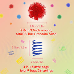 SEVENKA plush tinsel poms show glittery texture for gentle paw play.