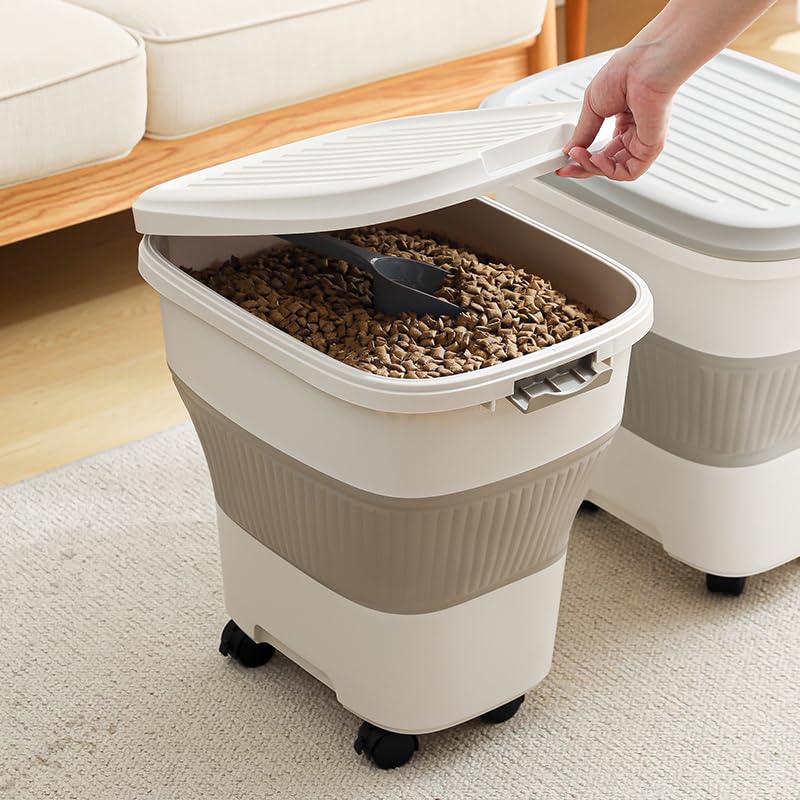 SEWIU dog food storage container, assembled with tight seal to maintain freshness.
