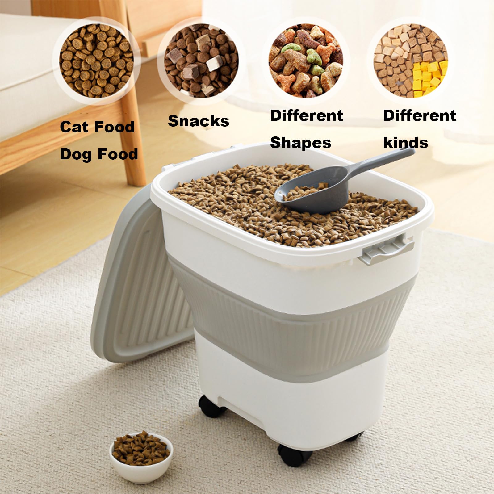 SEWIU collapsible dog food container saves space and keeps pantry tidy.