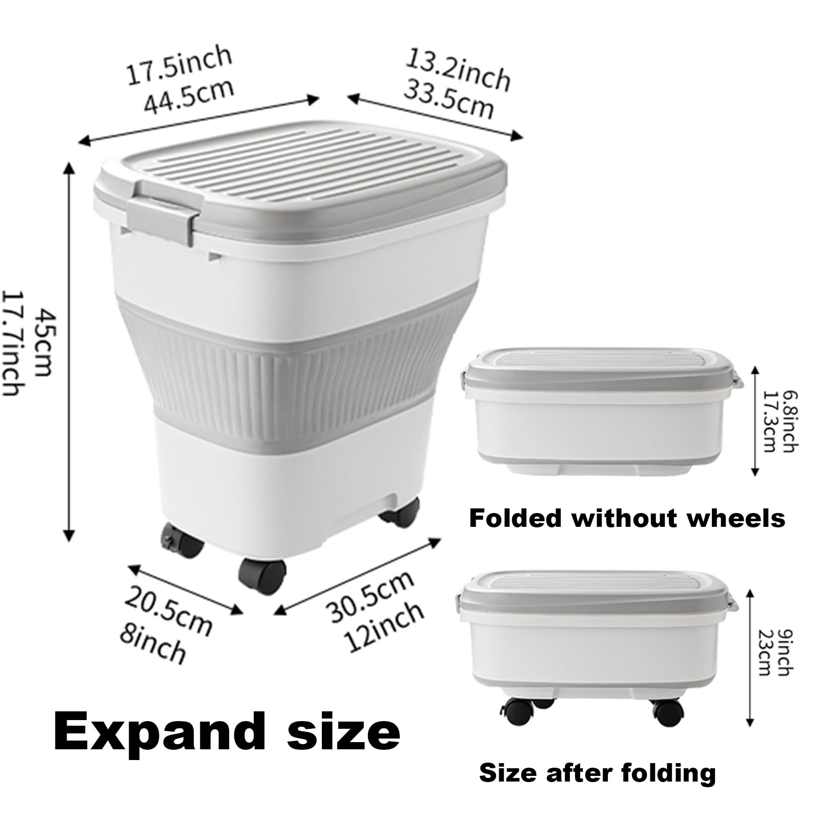 SEWIU dog food storage container with wheels for easy mobility.