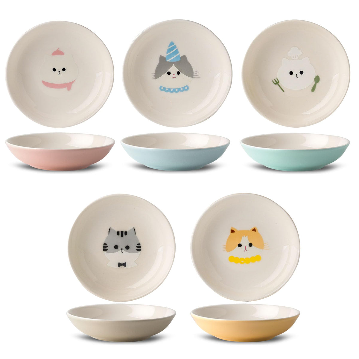 Seyatoo ceramic cat bowls set wide view shows whisker-friendly design for easy feeding.