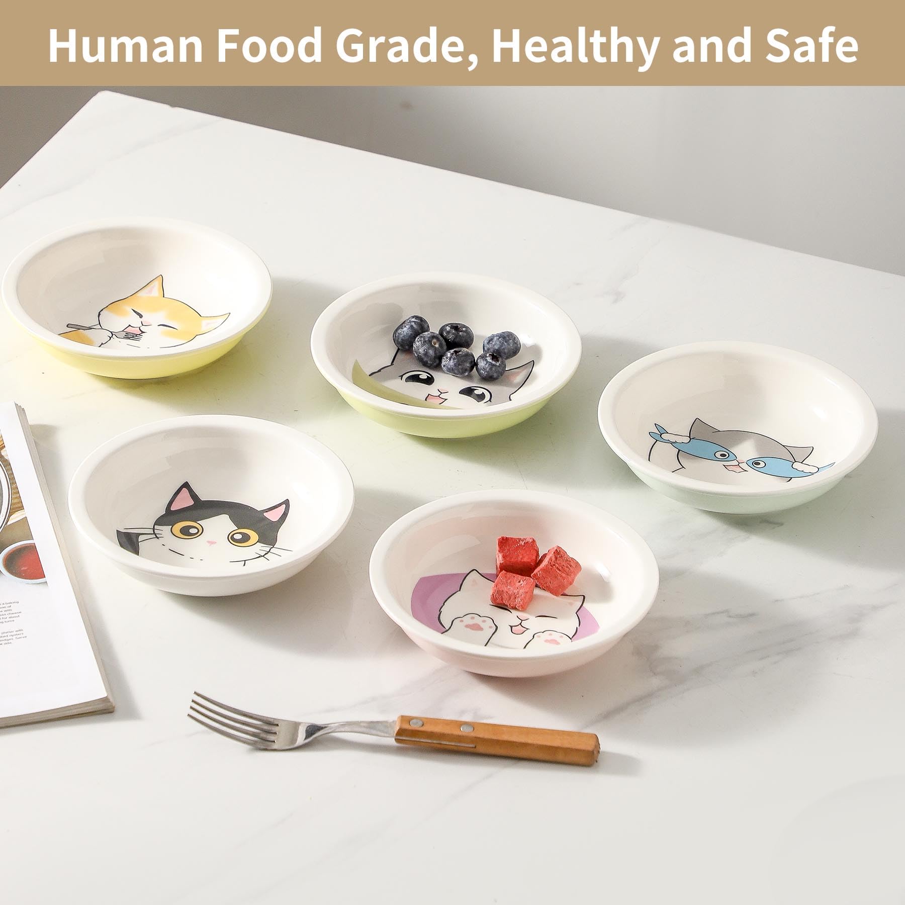 Seyatoo cute-pattern cat dish adds color to mealtime