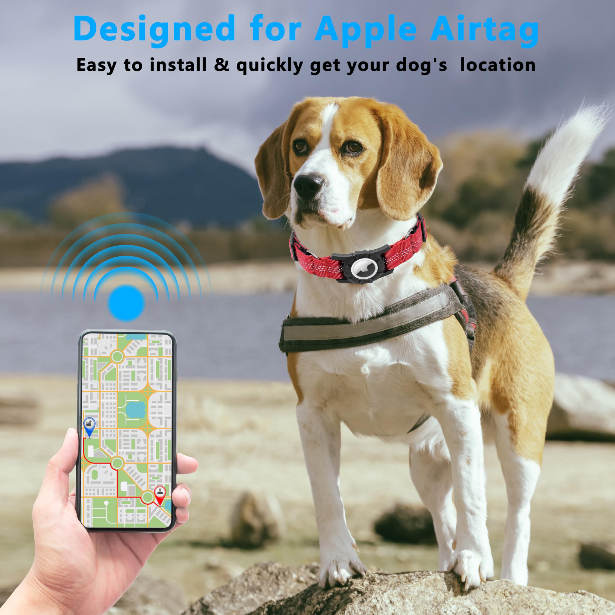 Seyezo Airtag Dog Collar heavy-duty material resists chew and harsh outdoor use.