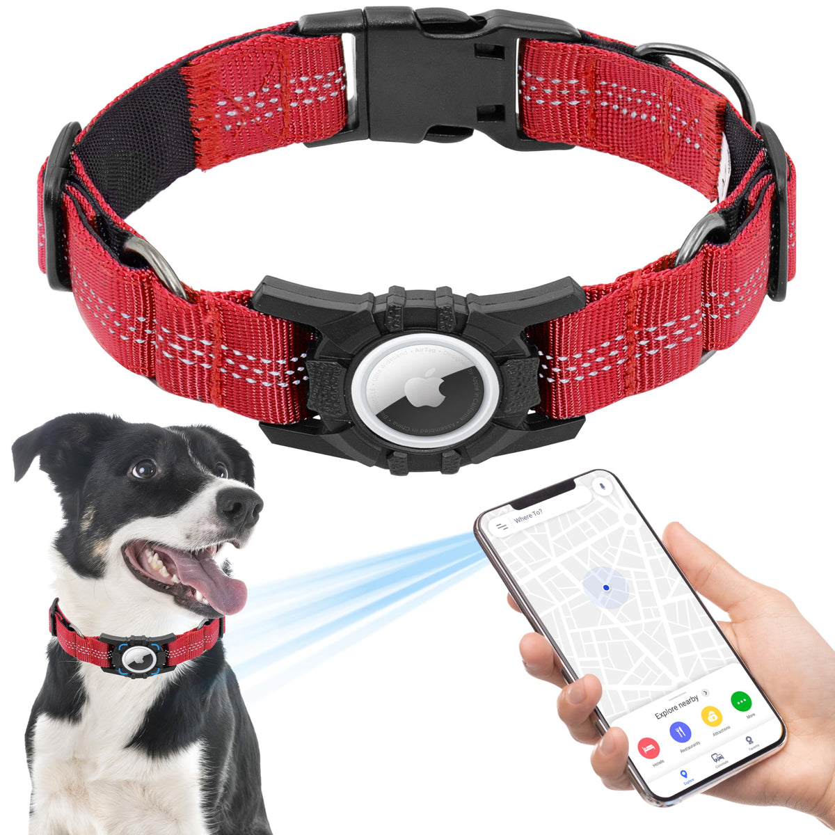 Seyezo Airtag Dog Collar with upgraded design secures your tracker during daily walks.