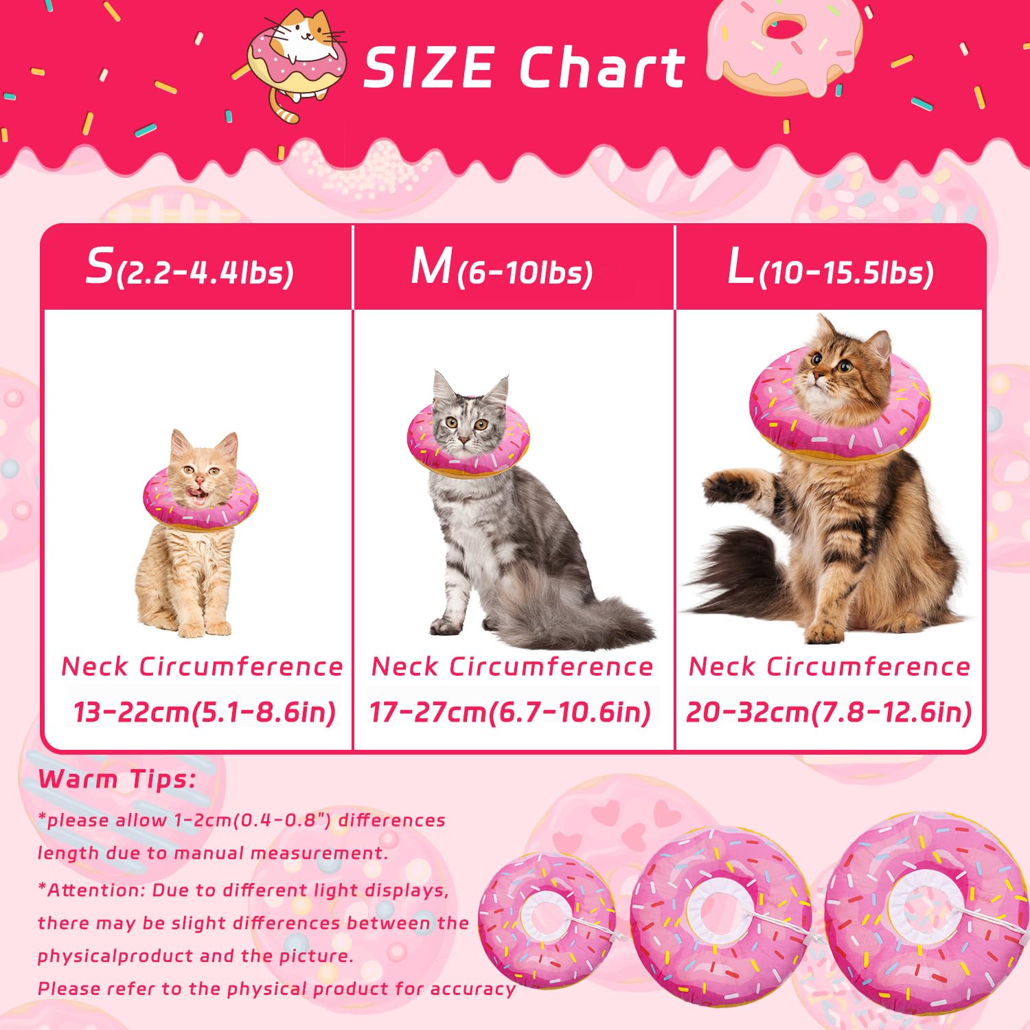 Seyezo cat cone donut pink pattern adds cute look during wound care