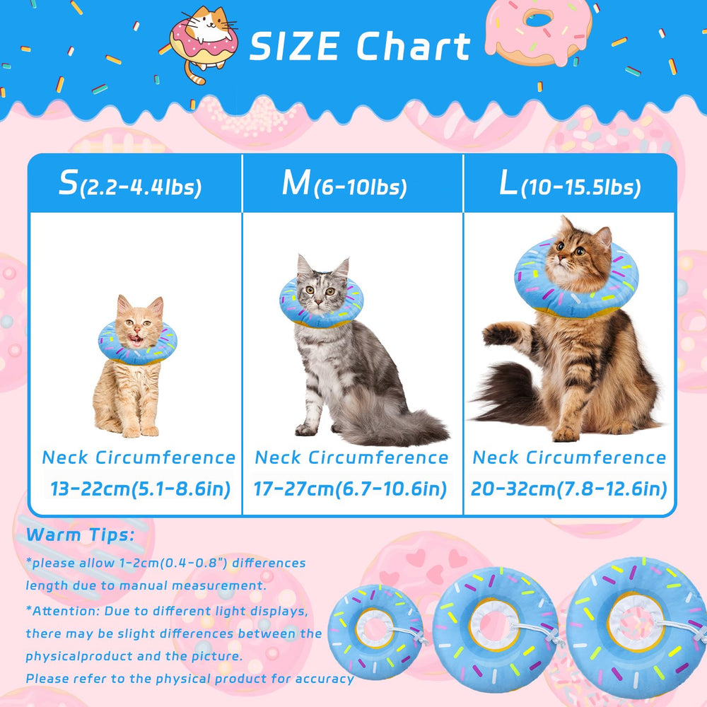 Seyezo cat cone blue donut side view, prevents licking during recovery.