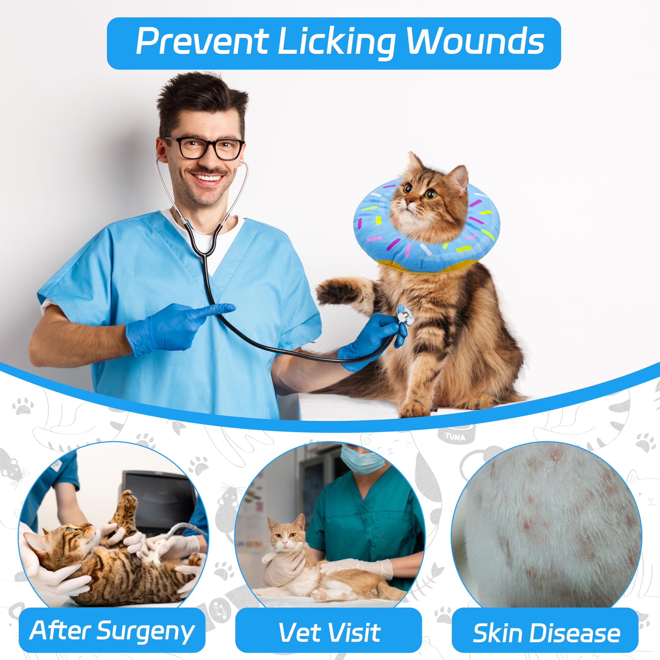 Seyezo cat cone blue worn during brushing, reduces scratching.