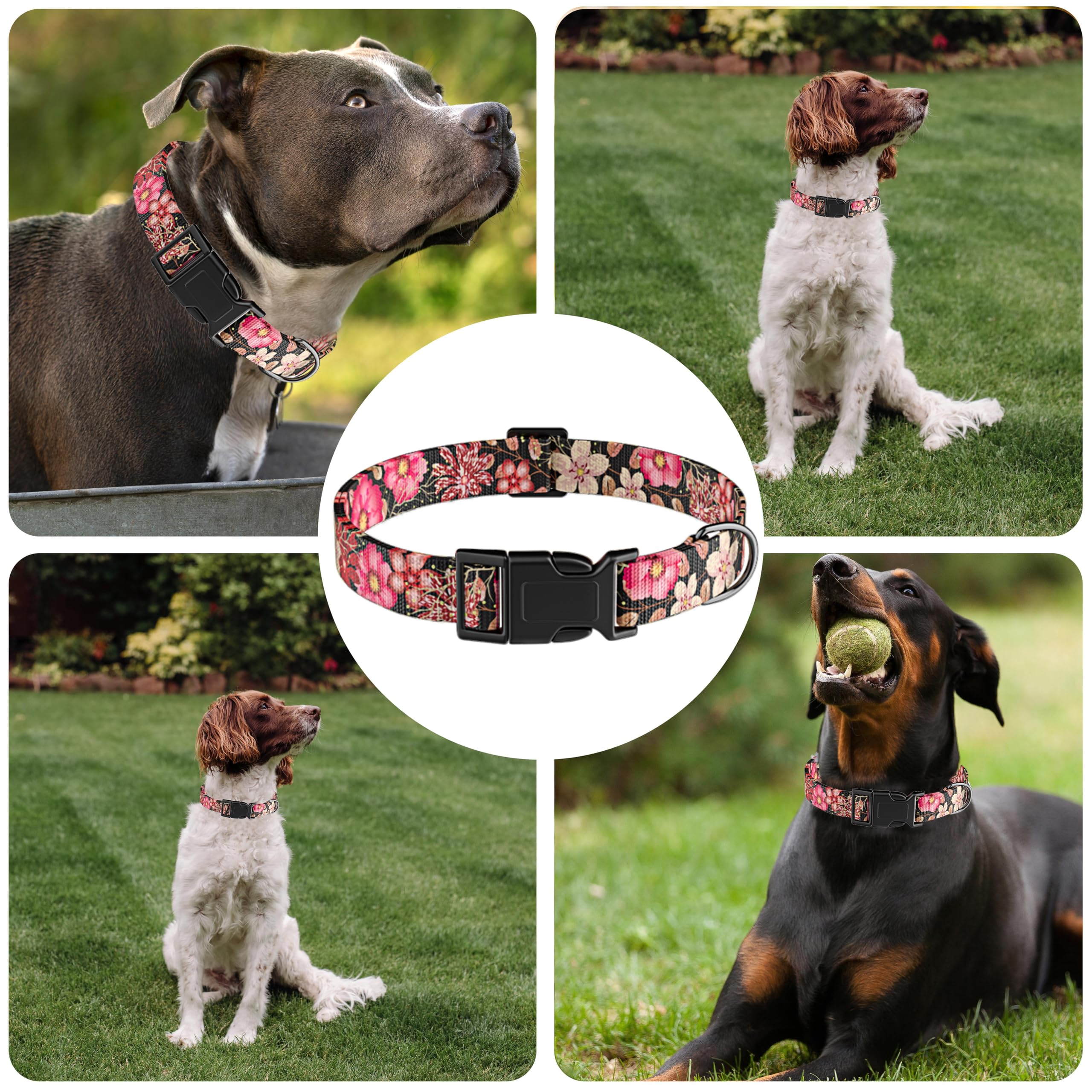 Seyezo floral dog collar soft-polyester gentle on skin yet durable.