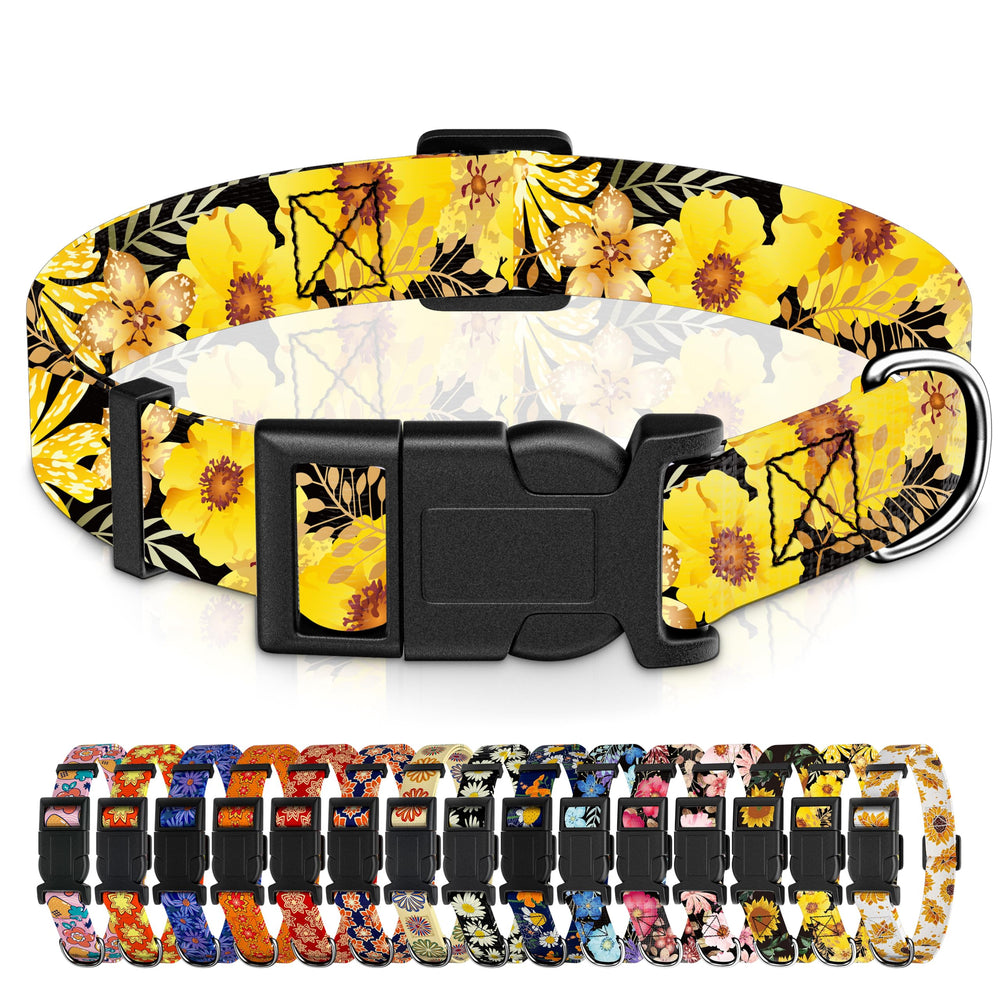 Seyezo dog collar yellow floral design ready for daily walks with stylish flair.