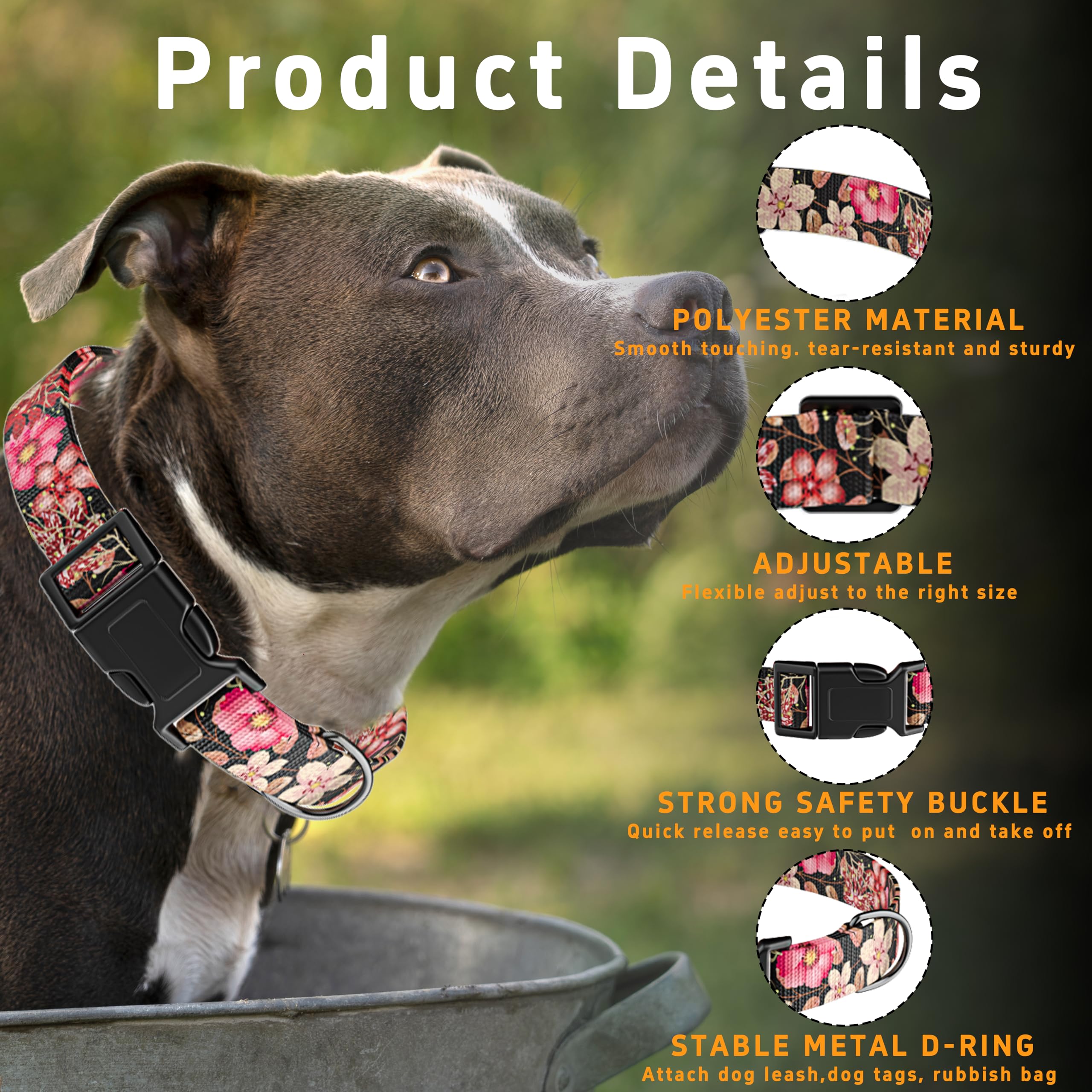 Seyezo floral dog collar adjustable for a comfortable growing fit.