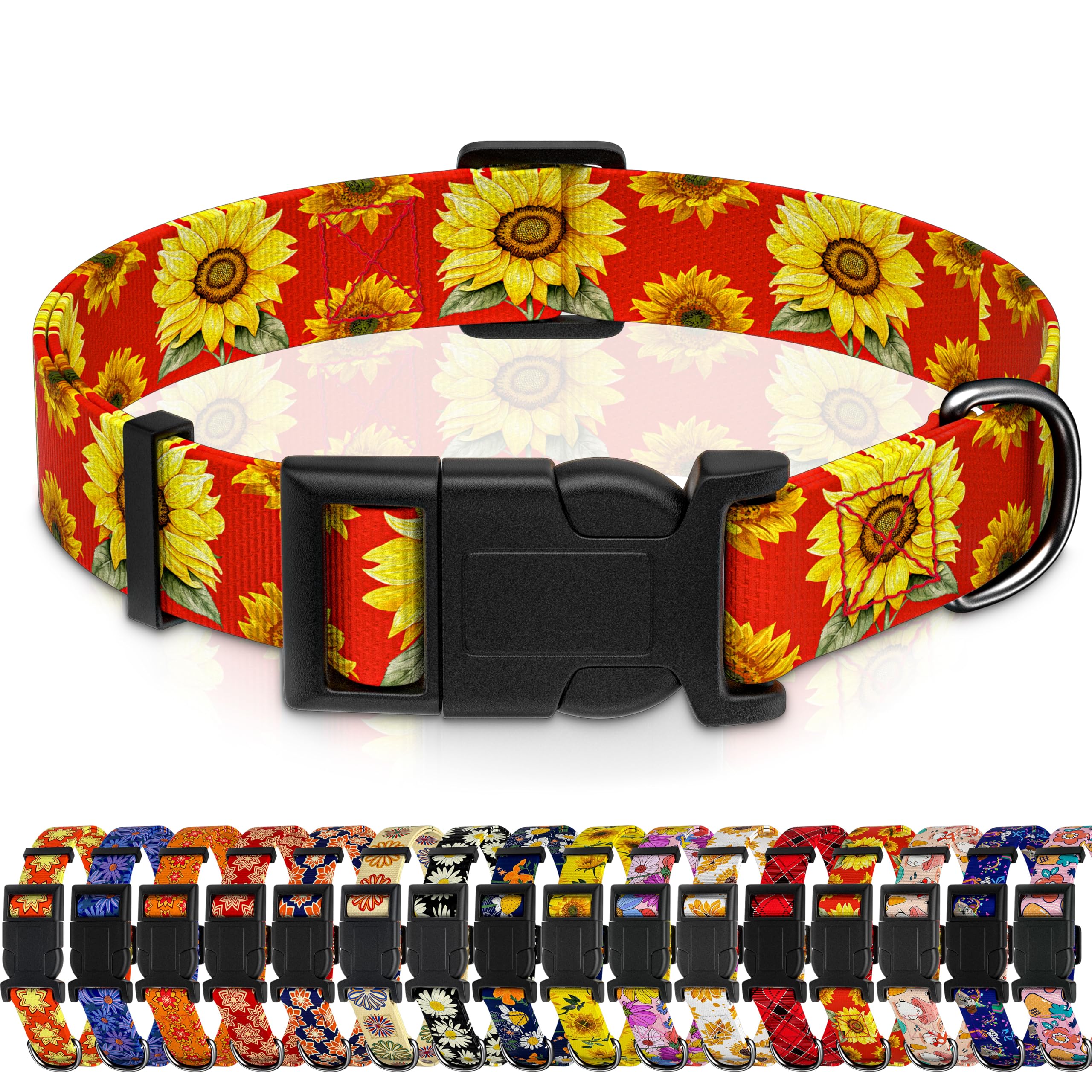 Seyezo floral sunflower dog collar closeup highlights durable fabric for everyday use