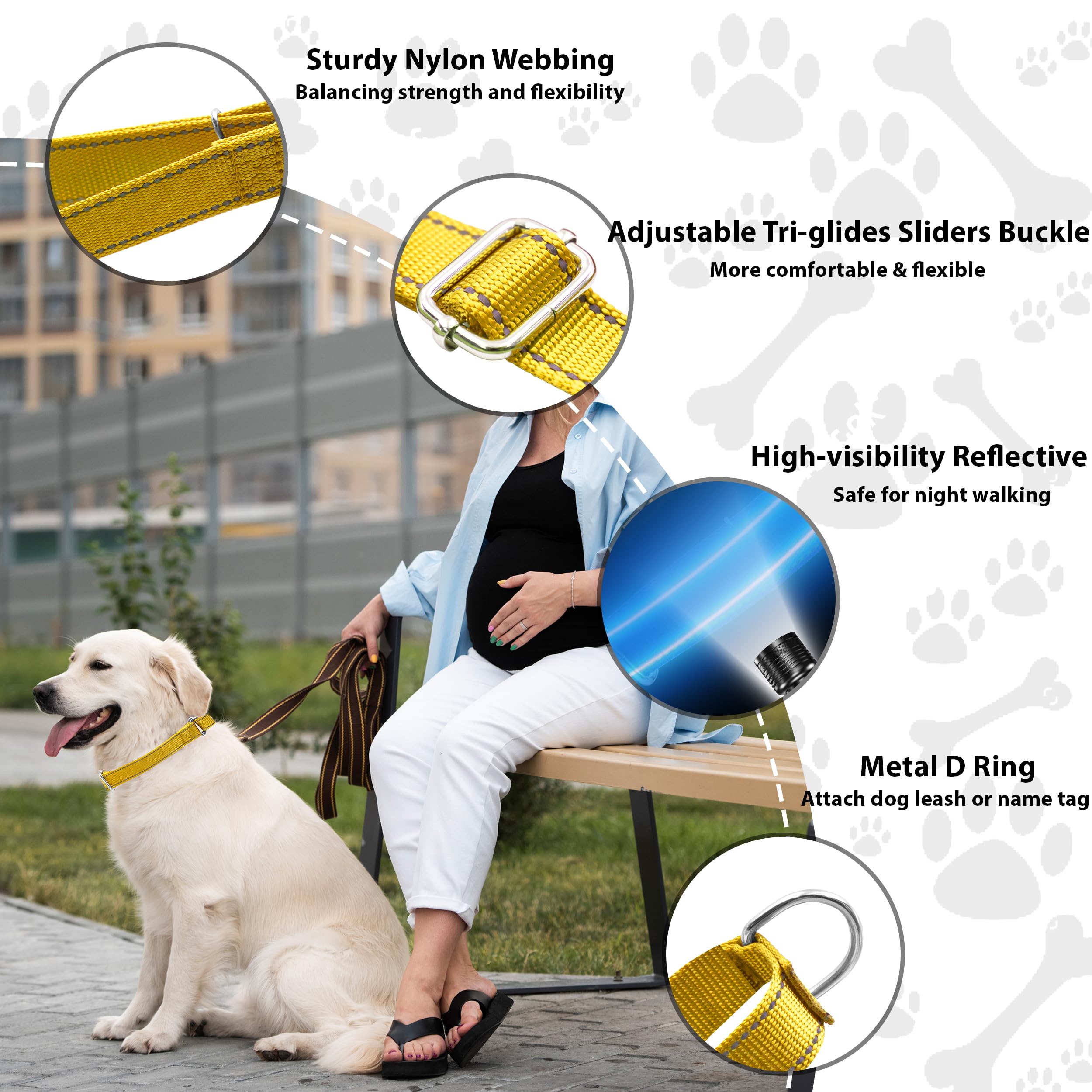 Seyezo martingale collar reflective threads improves nighttime visibility.