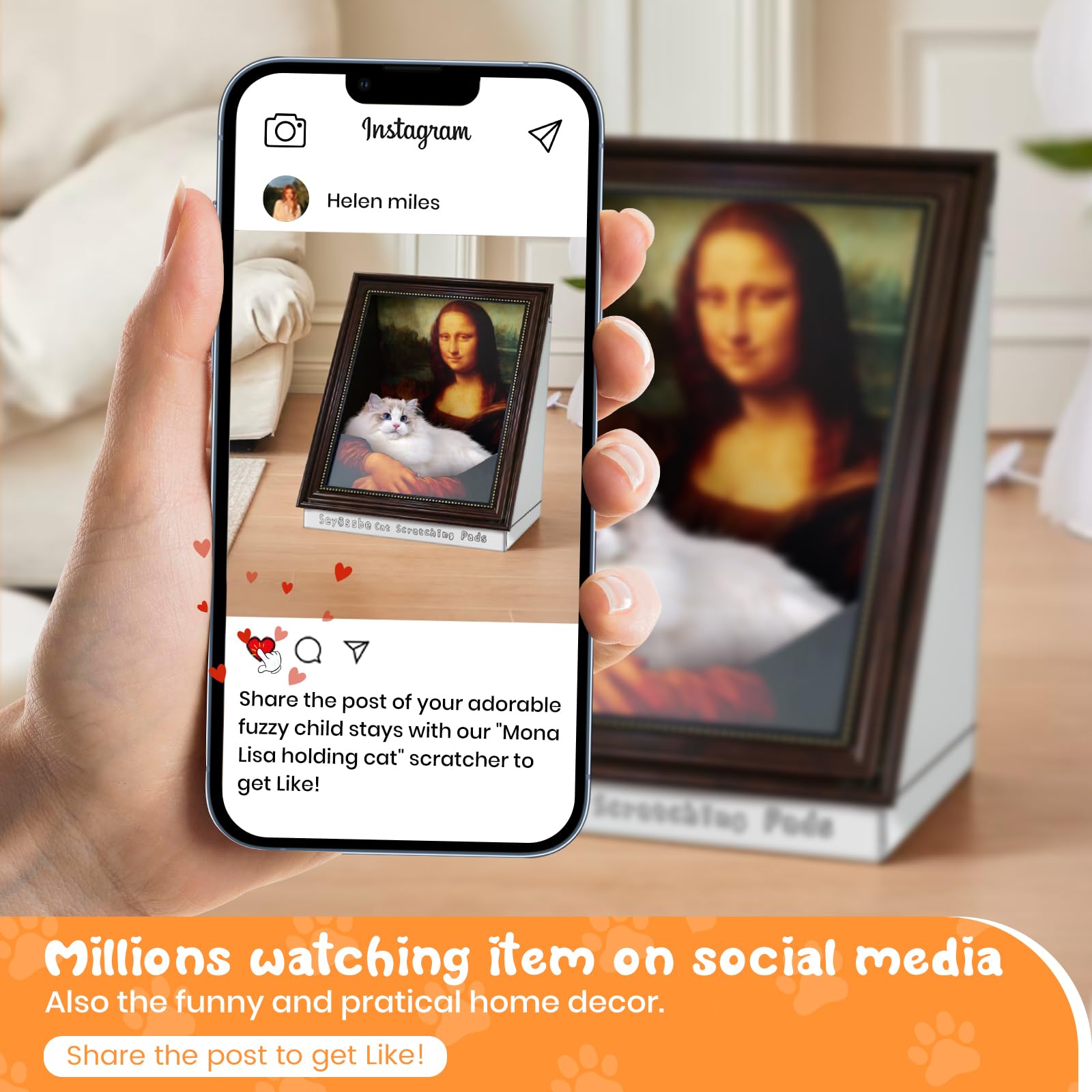 Seyõssbe Mona Lisa cat bed side view—stable, stylish perch for lounging and gentle scratching.