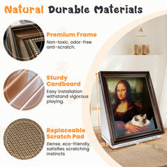 Seyõssbe Mona Lisa cat scratcher board—durable cardboard against claws while blending with decor.