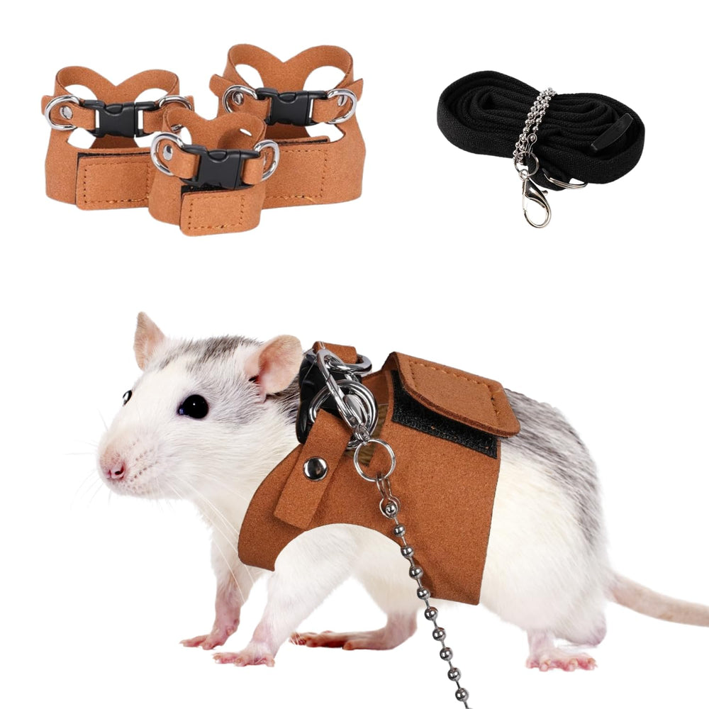 SEZDEKI 3 pack rat harness and leash in brown leather for safe outdoor exploration.