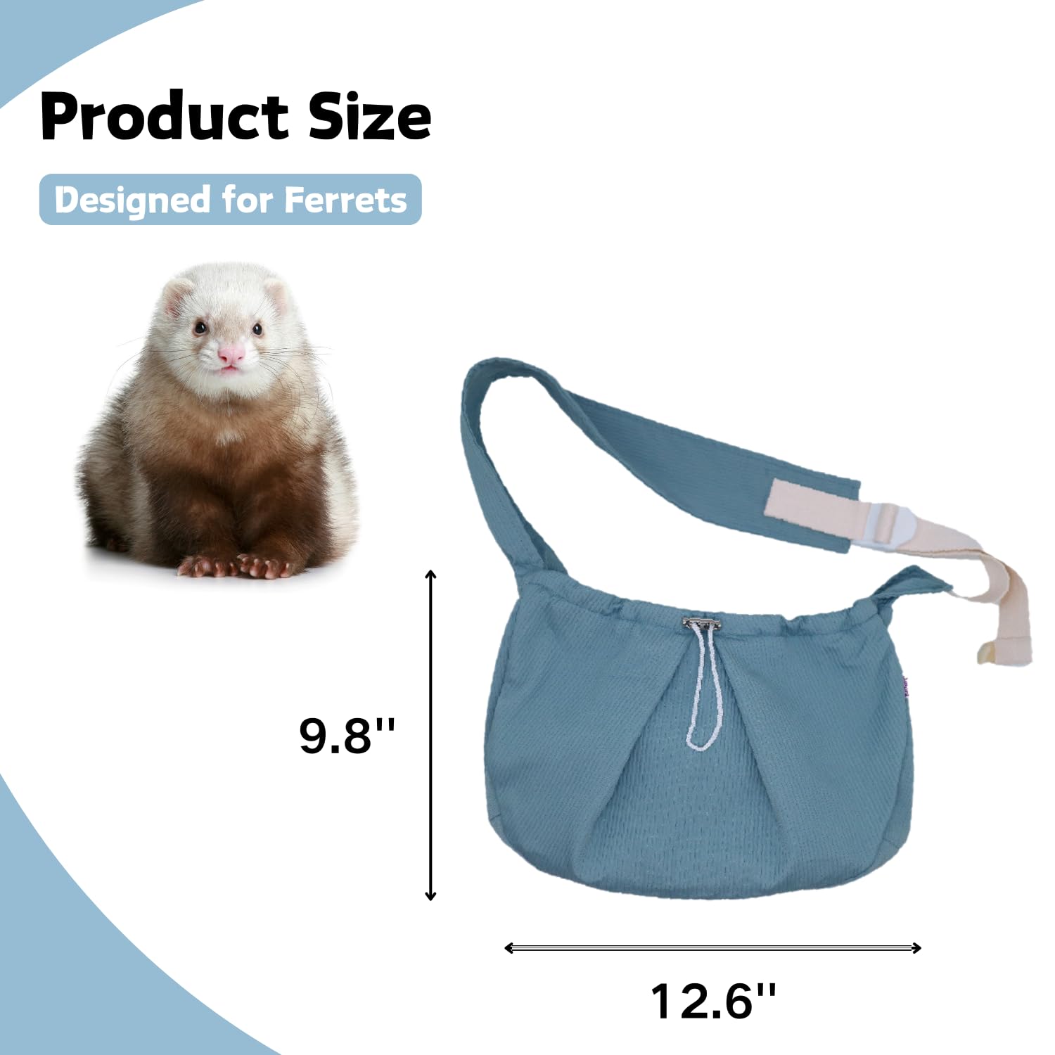 SEZDEKI Ferret Sling Carrier on shoulder highlight adjustable strap for comfort.
