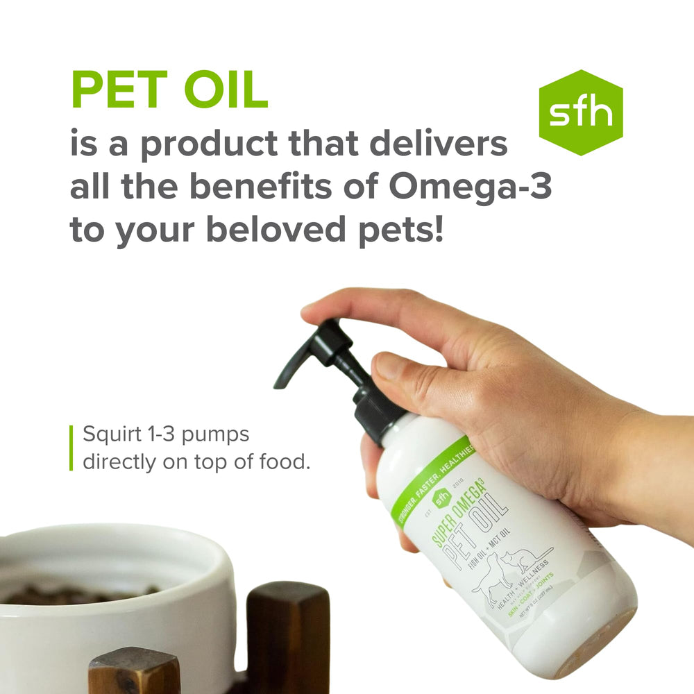 SFH Super Omega 3 + MCT Pet Oil added to food supports routine care.