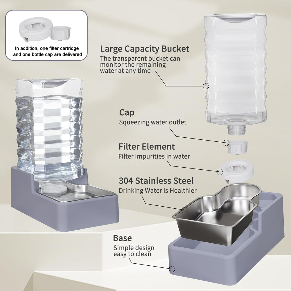 Sfozstra gravity-fed system maintains steady water release for pets.