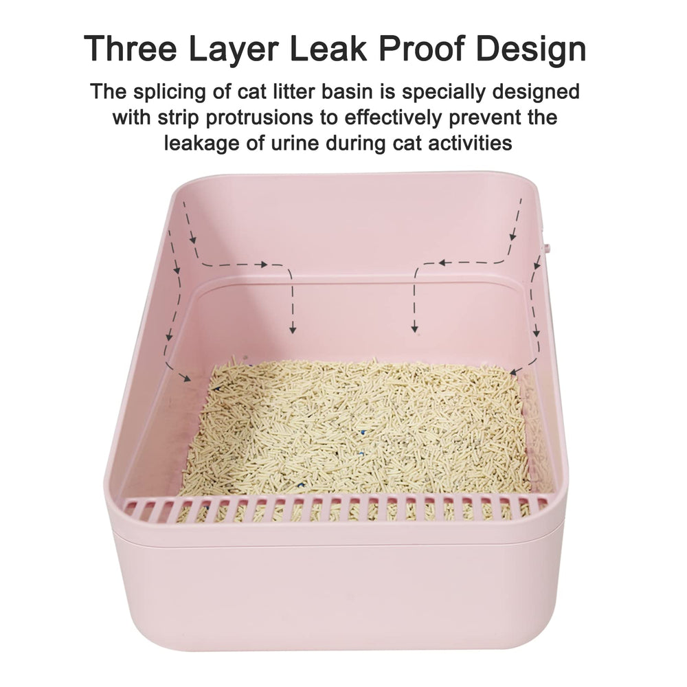 Sfozstra litter box pink with low-tracking helps minimize litter on floors.
