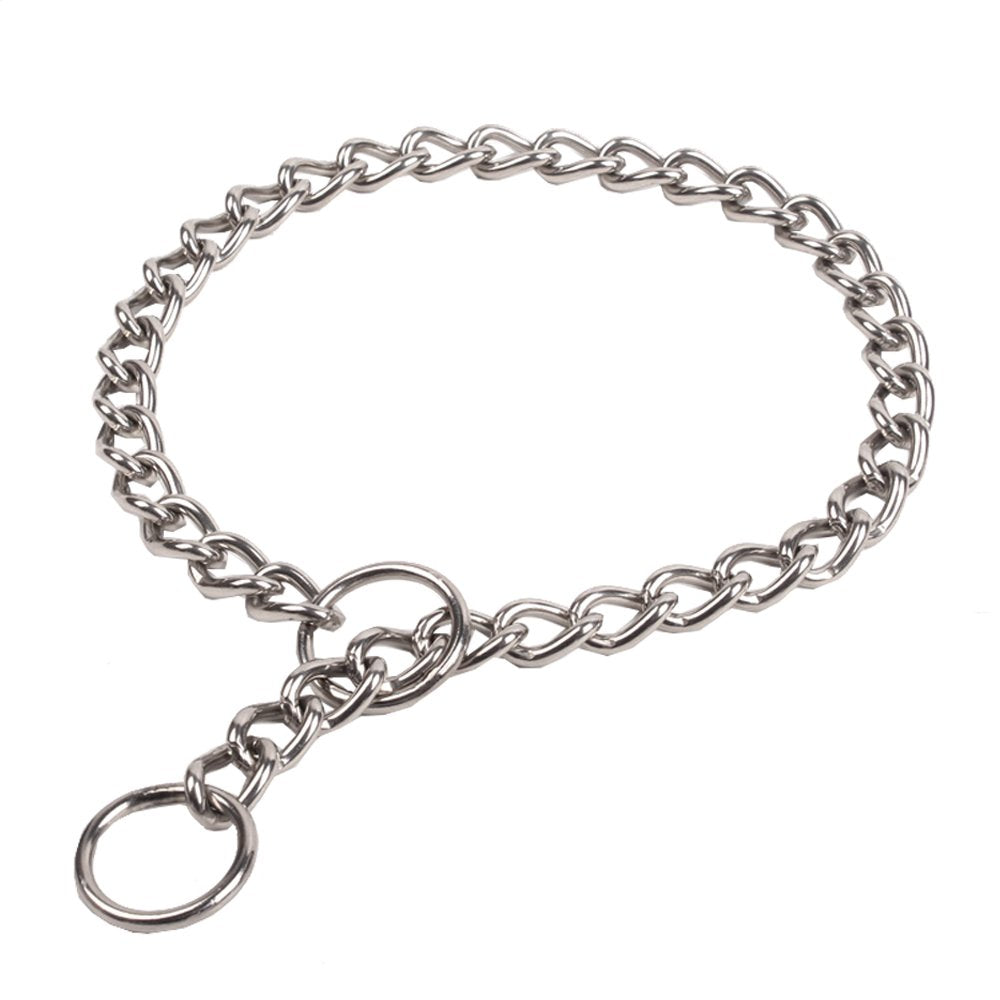 SGODA chain dog training choke collar 22-inch close-up, durable stainless steel for reliable training.