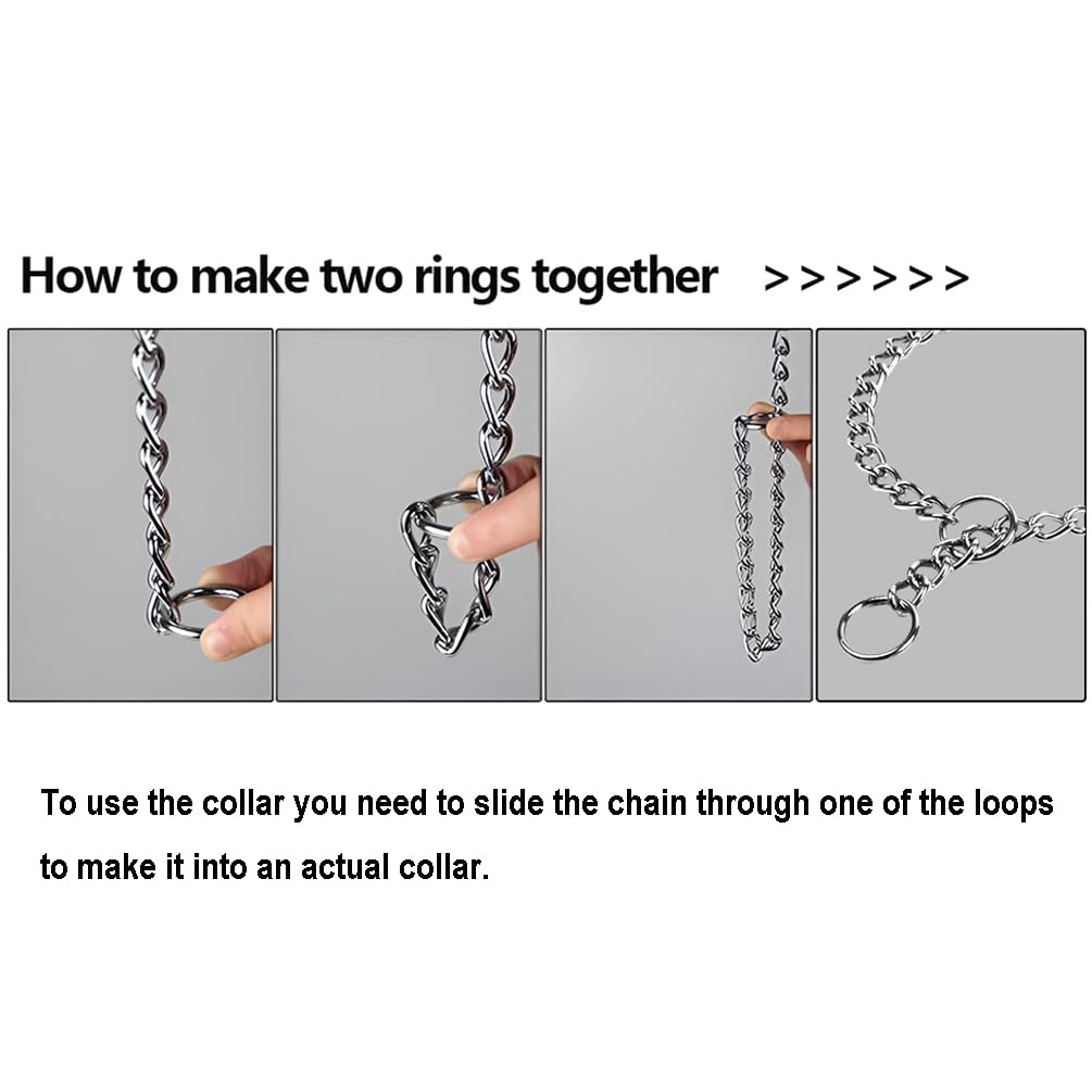 SGODA chain dog training choke collar 22-inch in-use, sliding-chain setup for adjustable, comfortable fit.