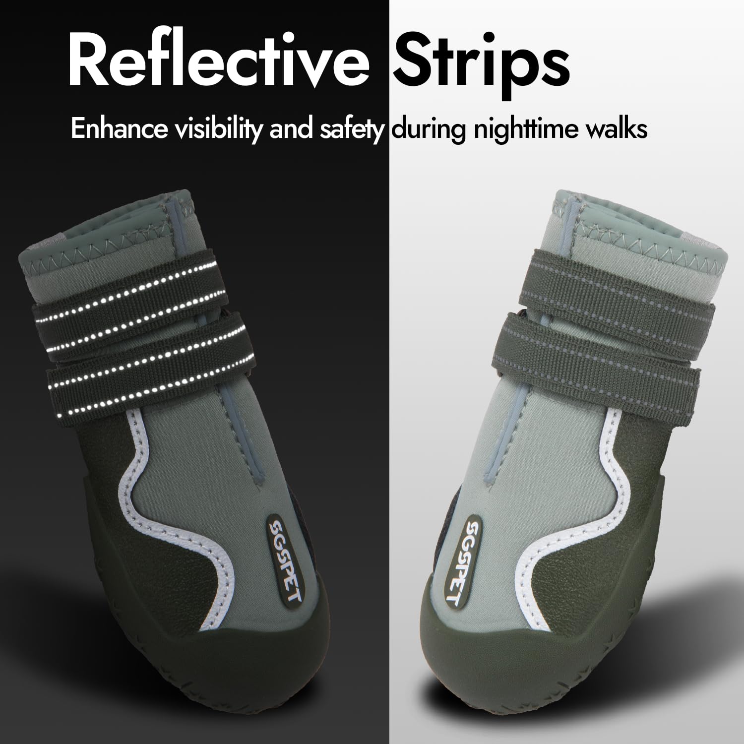 SGSPET dog shoes happy dog on walk conveys comfort and safety.
