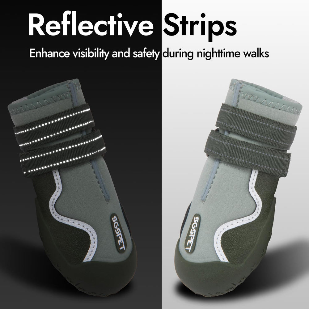 SGSPET dog shoes happy dog on walk conveys comfort and safety.