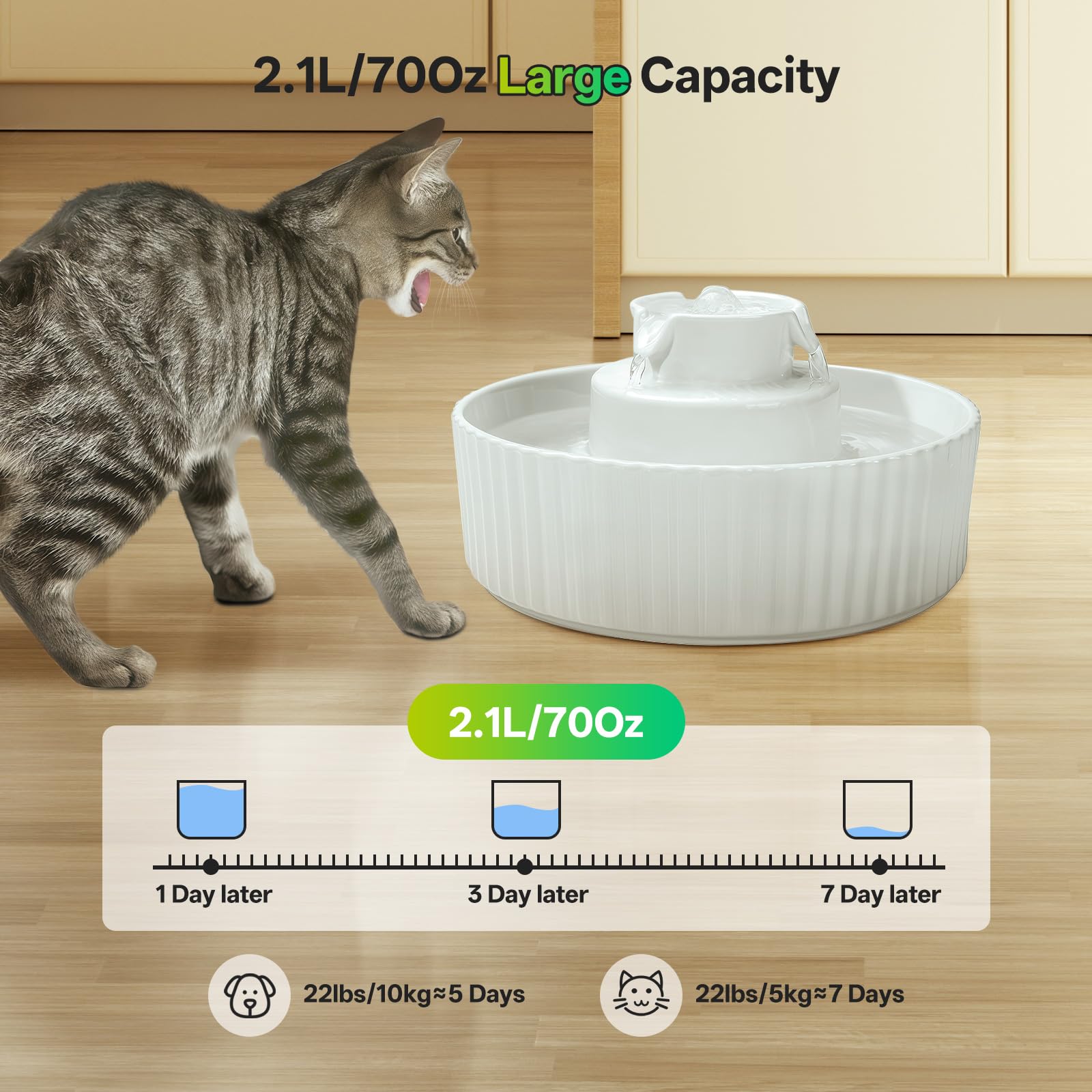 SgurFin ceramic fountain 360° drinking area encourages pets to drink more.