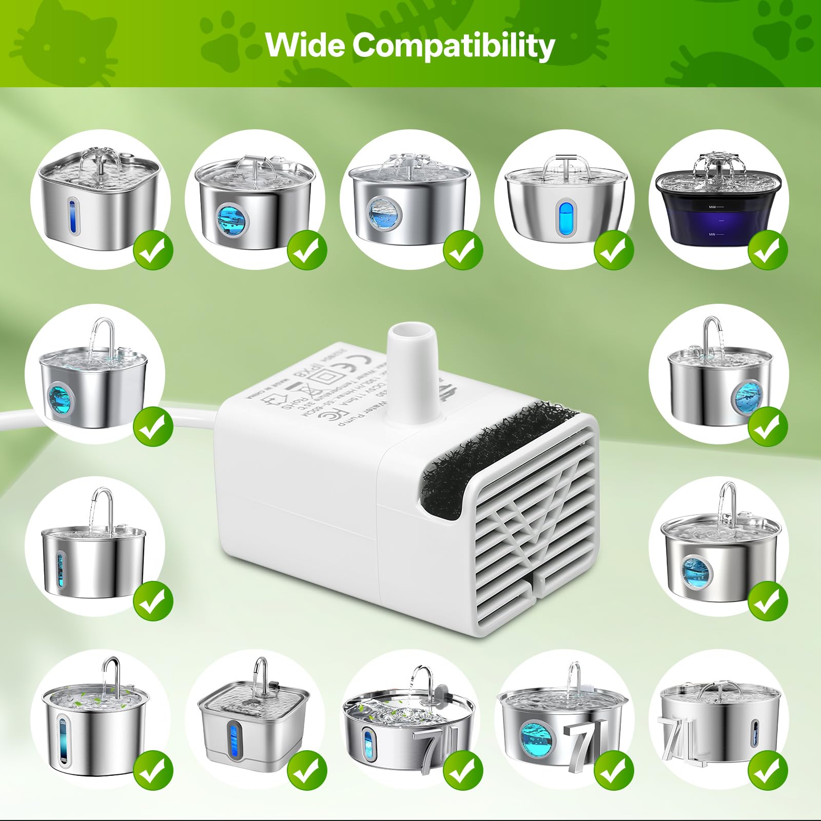 SgurFin JY830 replacement pump assembly highlighting replacement in stainless steel fountains.