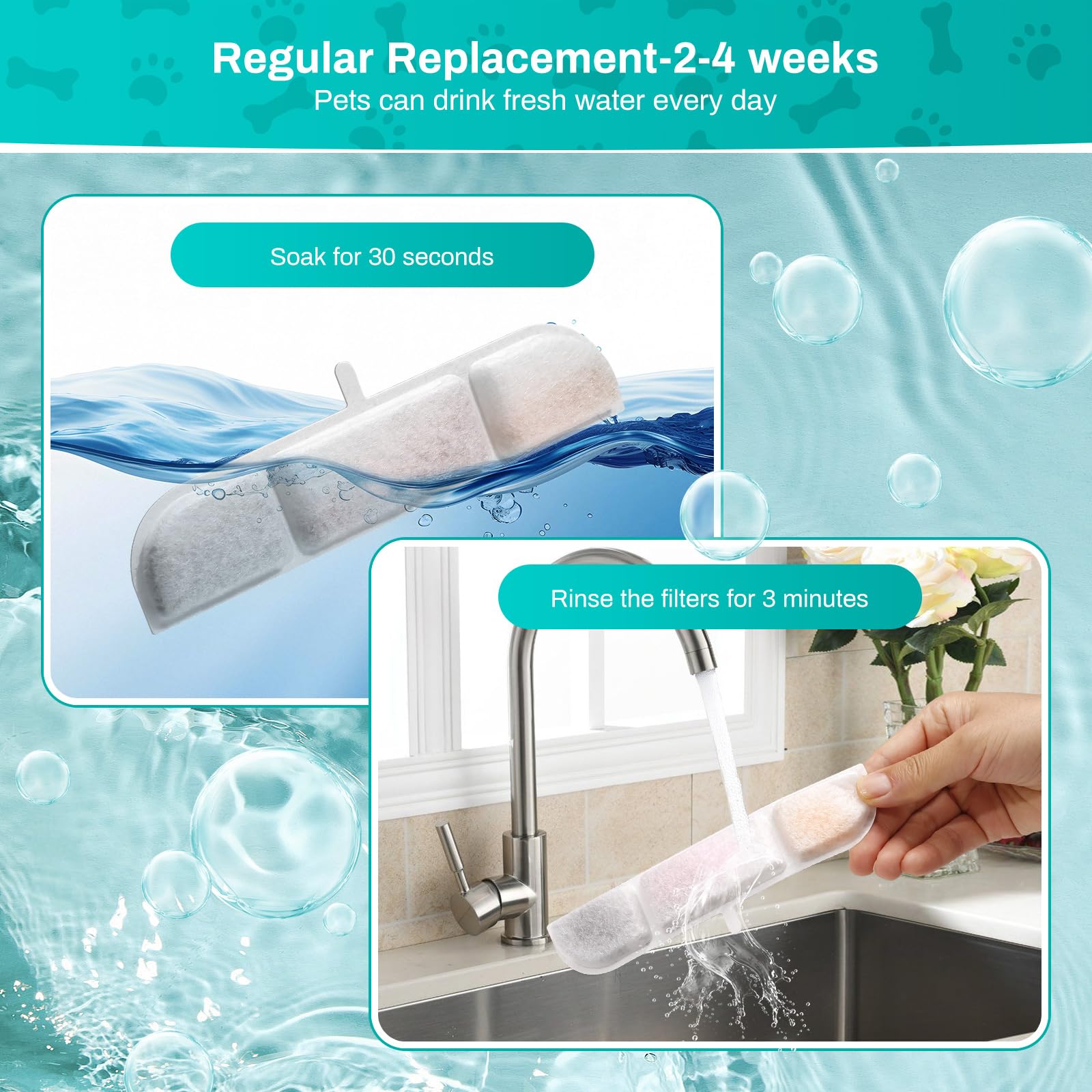 SgurFin non-woven fabric traps cat hair and debris for cleaner fountain water.