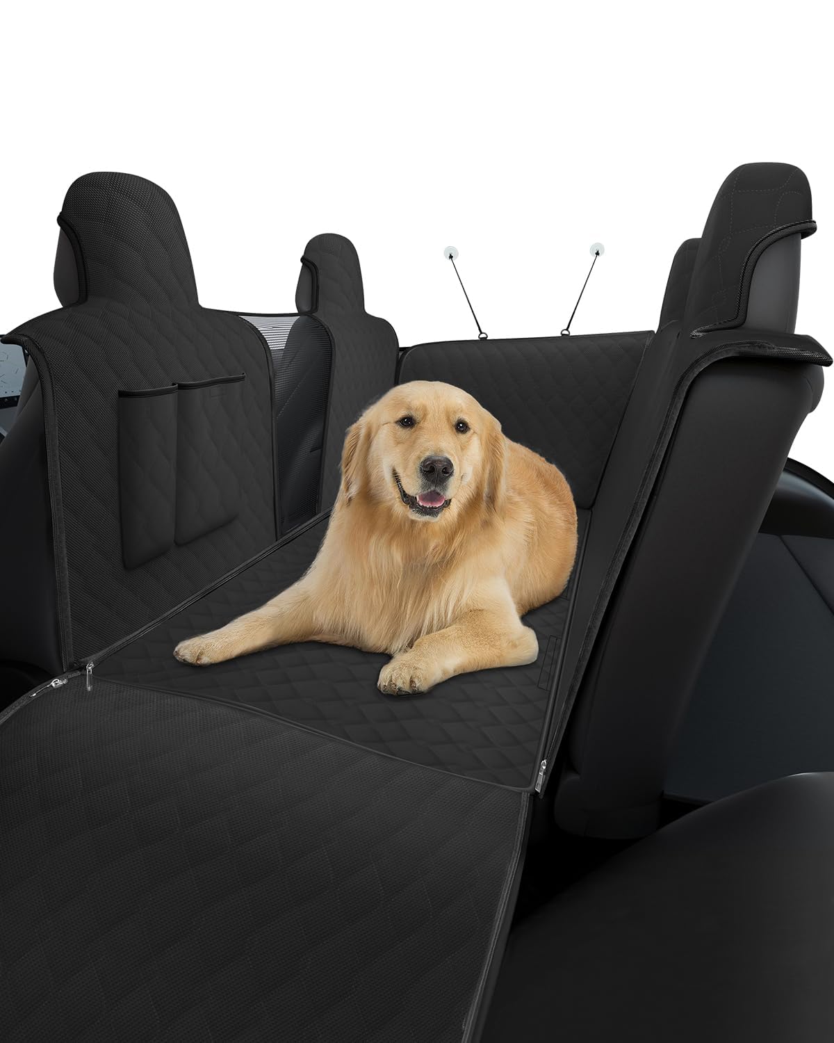 Shademax dog seat cover installation demonstrates quick fit and secure headrest anchoring.