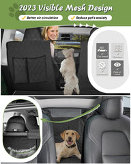 Shademax dog seat cover mesh window improves airflow and reduces anxiety during rides.