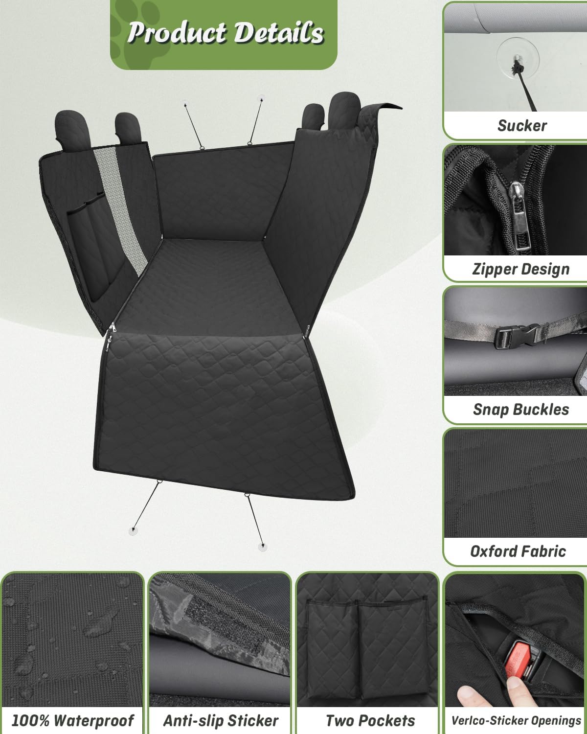 Shademax dog seat cover pockets provide organized storage for toys and waste bags.