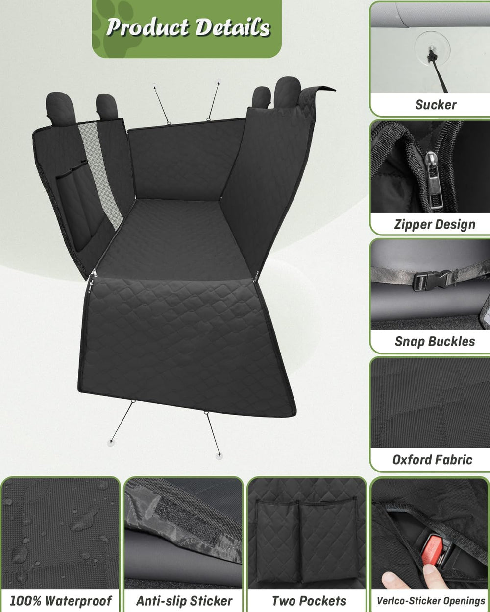Shademax dog seat cover pockets provide organized storage for toys and waste bags.