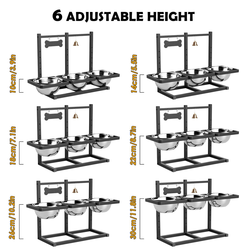 SHAINFUN dog bowl stand height-options shows six adjustable heights for comfortable feeding