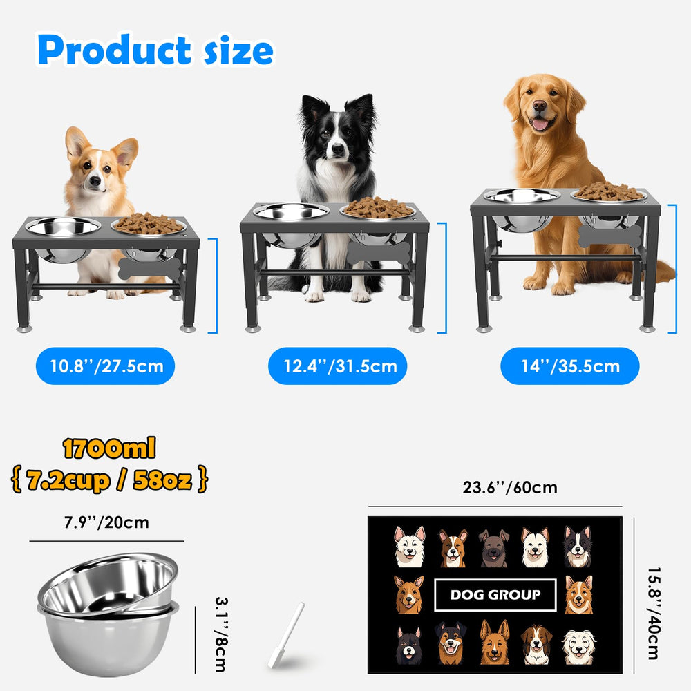 SHAINFUN dog bowl stand height settings close-up with three options for fit