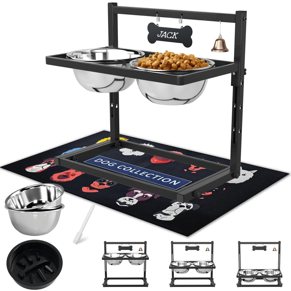 SHAINFUN elevated dog bowl stand with two stainless steel bowls for comfortable feeding height