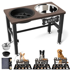SHAINFUN elevated dog bowls assembled view with stable stand for comfortable eating.