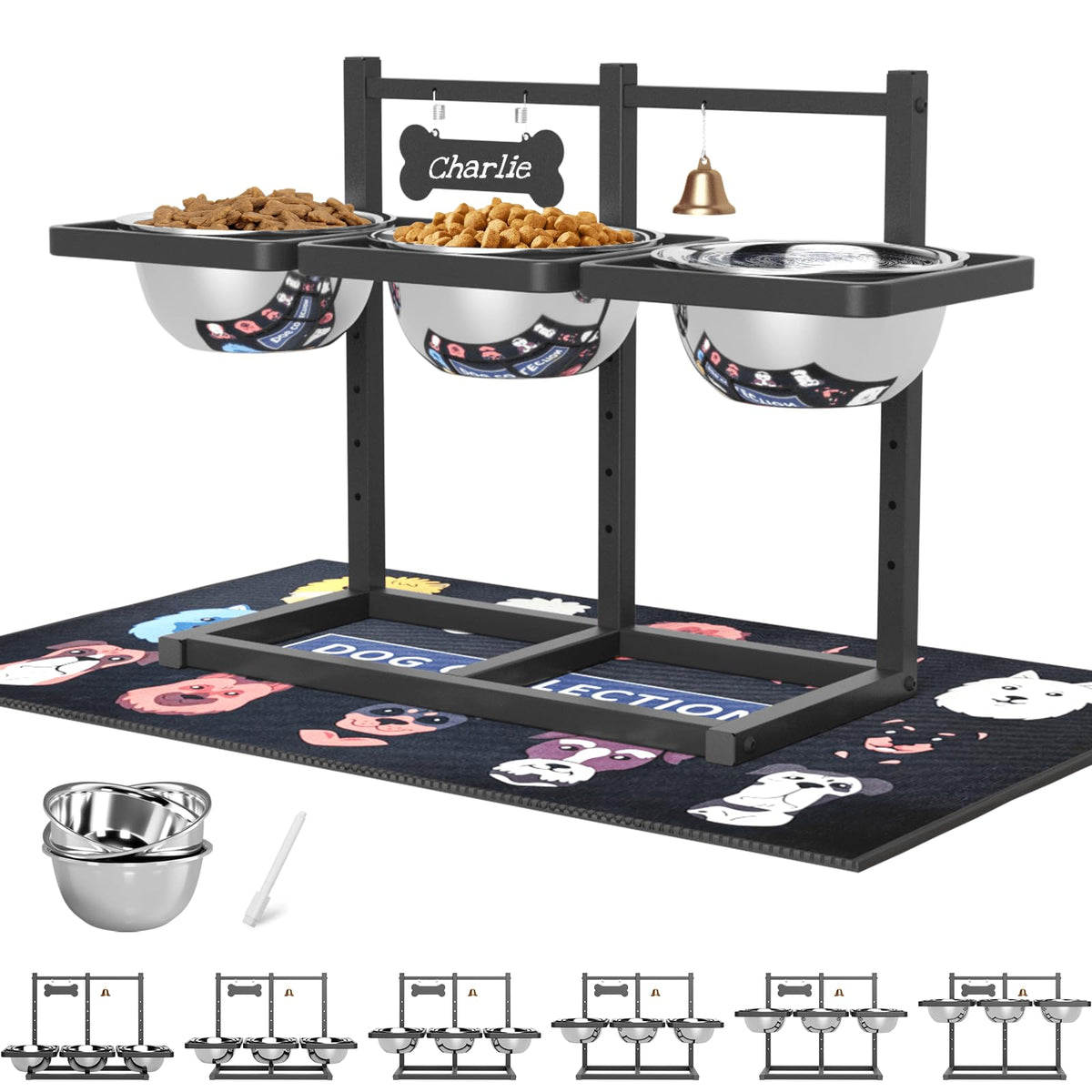 SHAINFUN elevated dog bowls stand with triple bowls supports multi-dog feeding at once