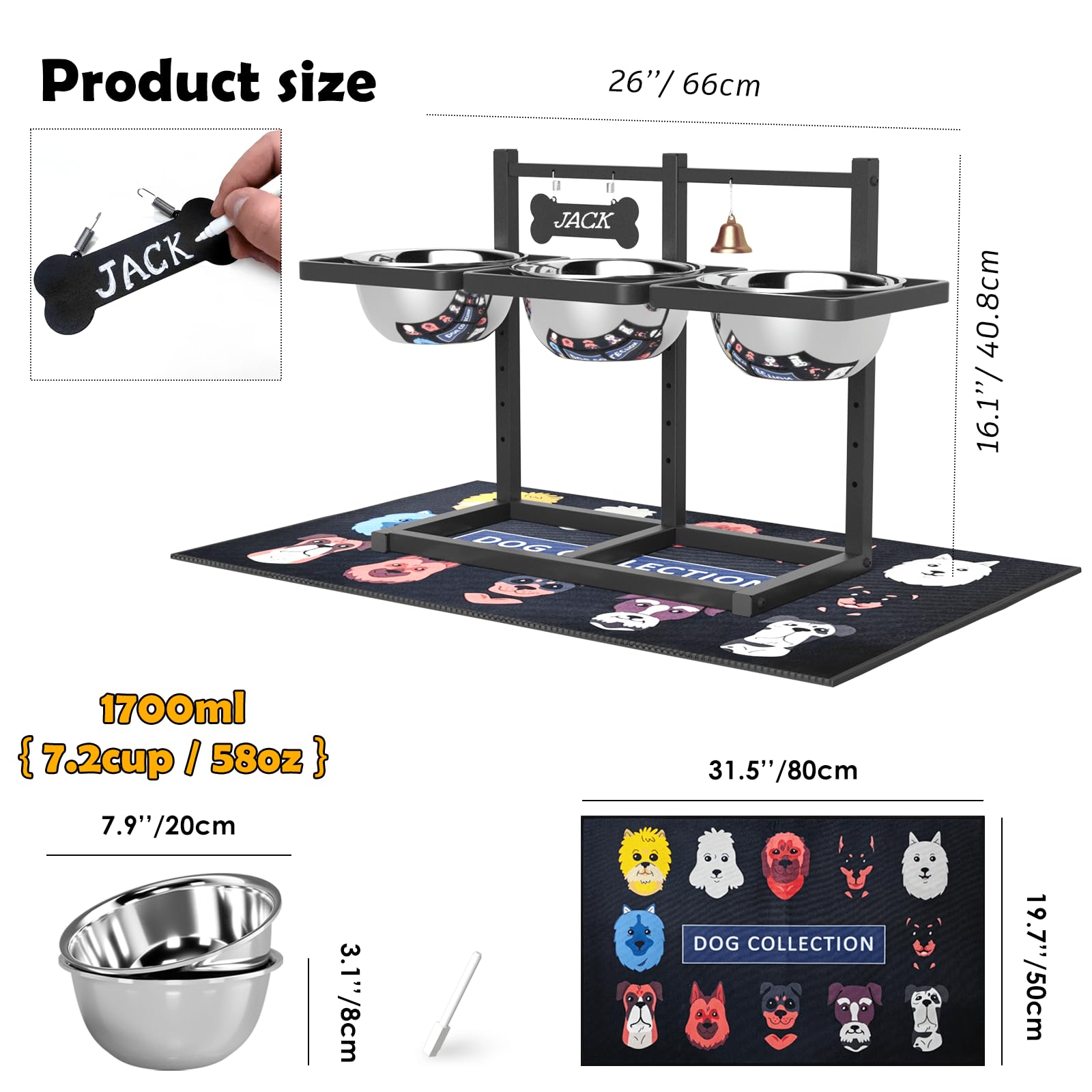 SHAINFUN elevated dog bowls three-bowls display helps households feed multiple dogs efficiently