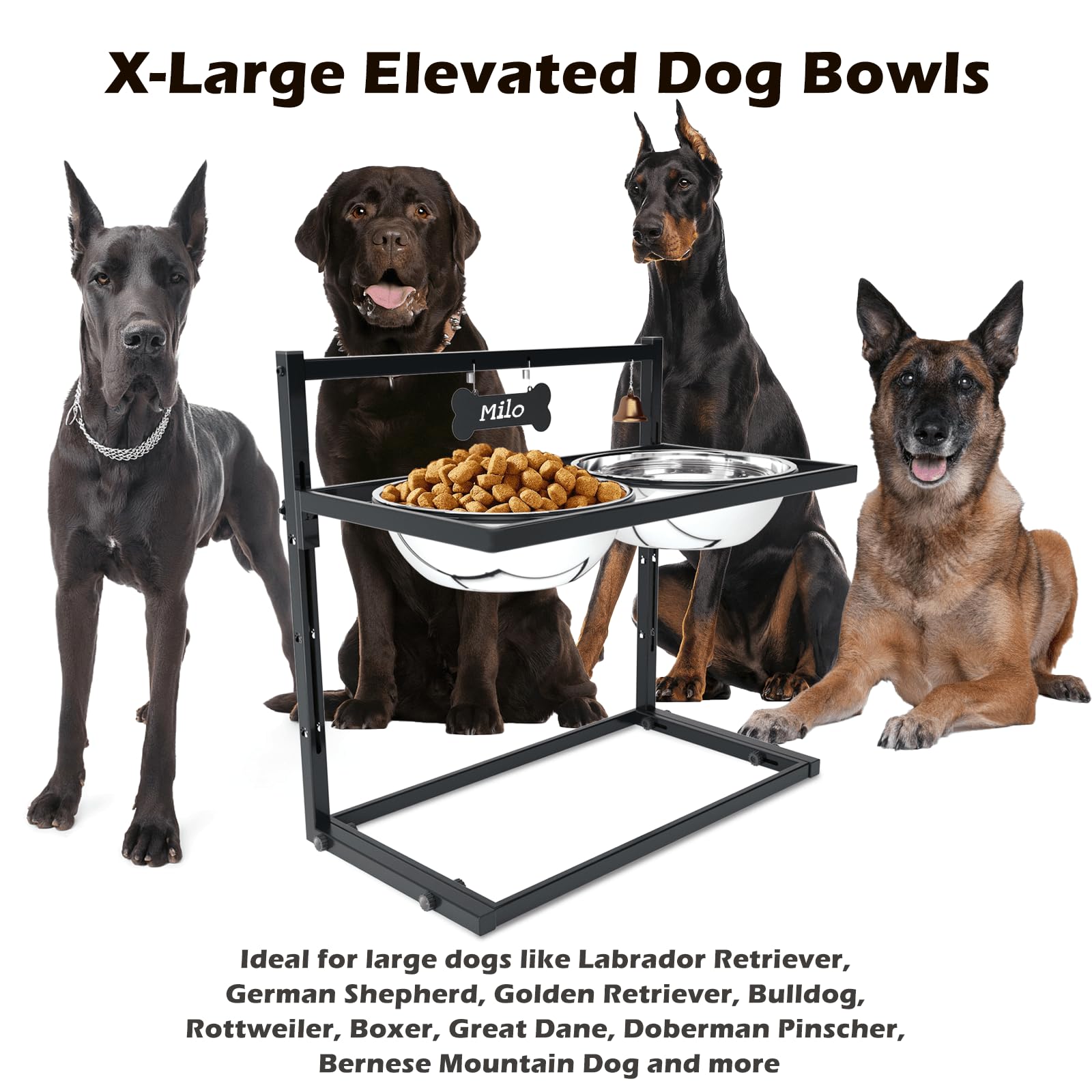 SHAINFUN large dog bowls in stainless steel showing generous capacity