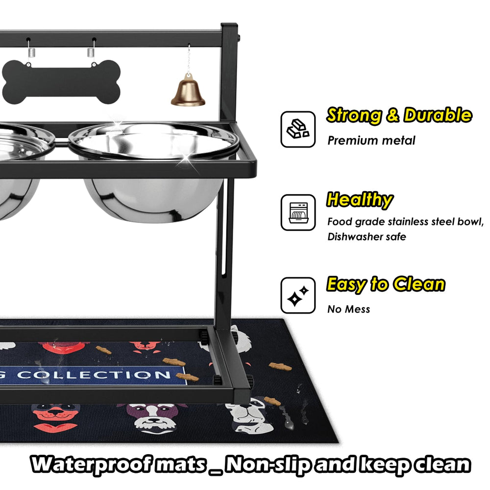 SHAINFUN sturdy stainless steel bowls sit securely in the elevated stand