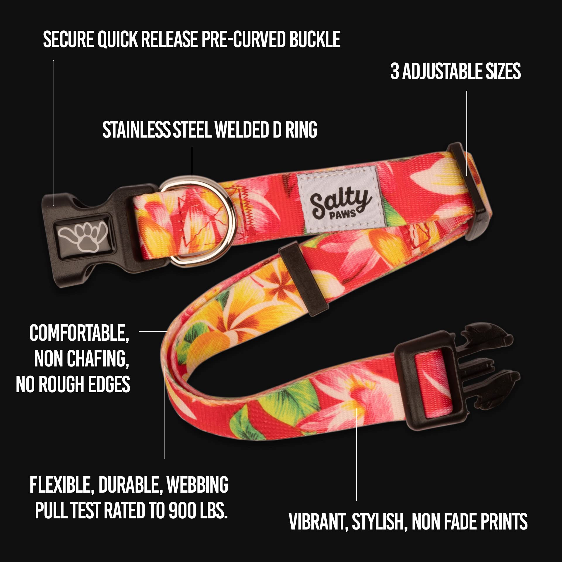 Shaka's Salty Paws buckle close-up showing secure fit and stitching