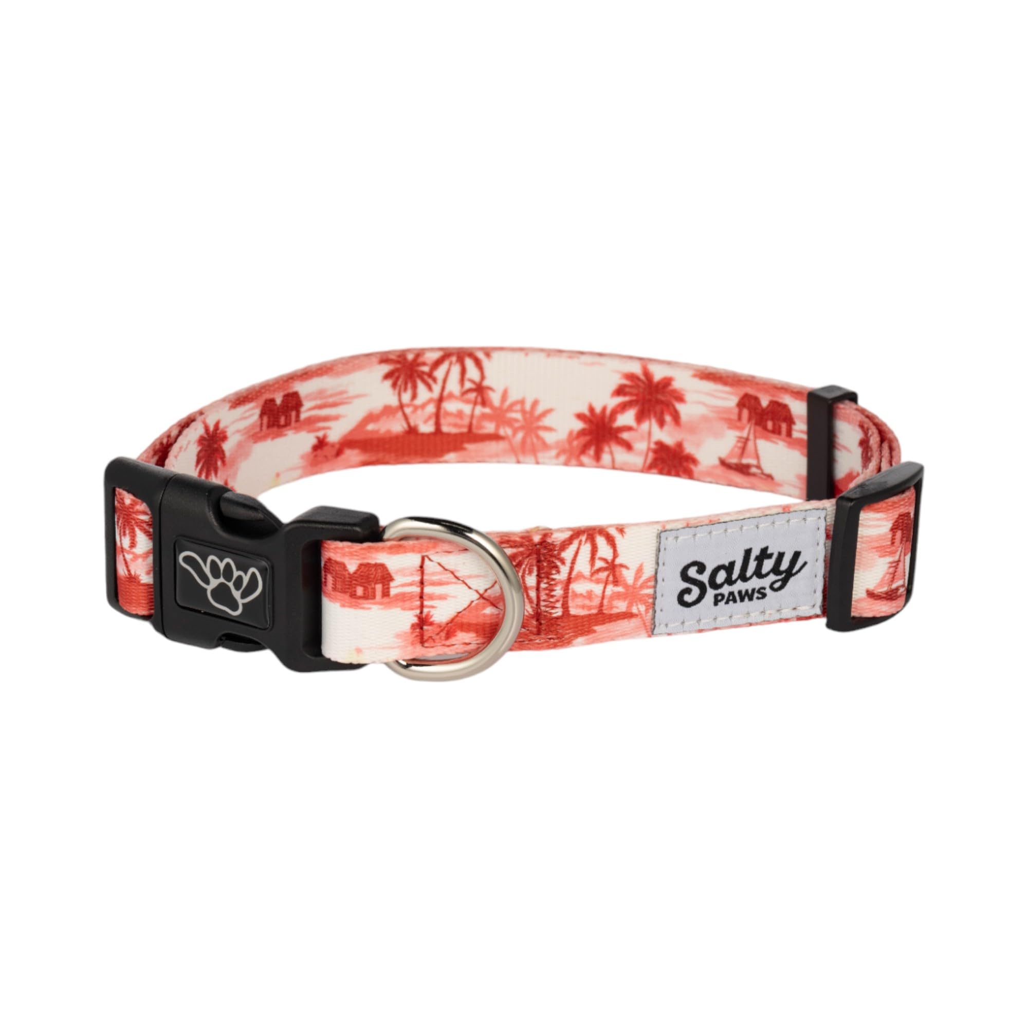 Shaka's Salty Paws dog collar red doggie day dreams front view for outdoor adventures
