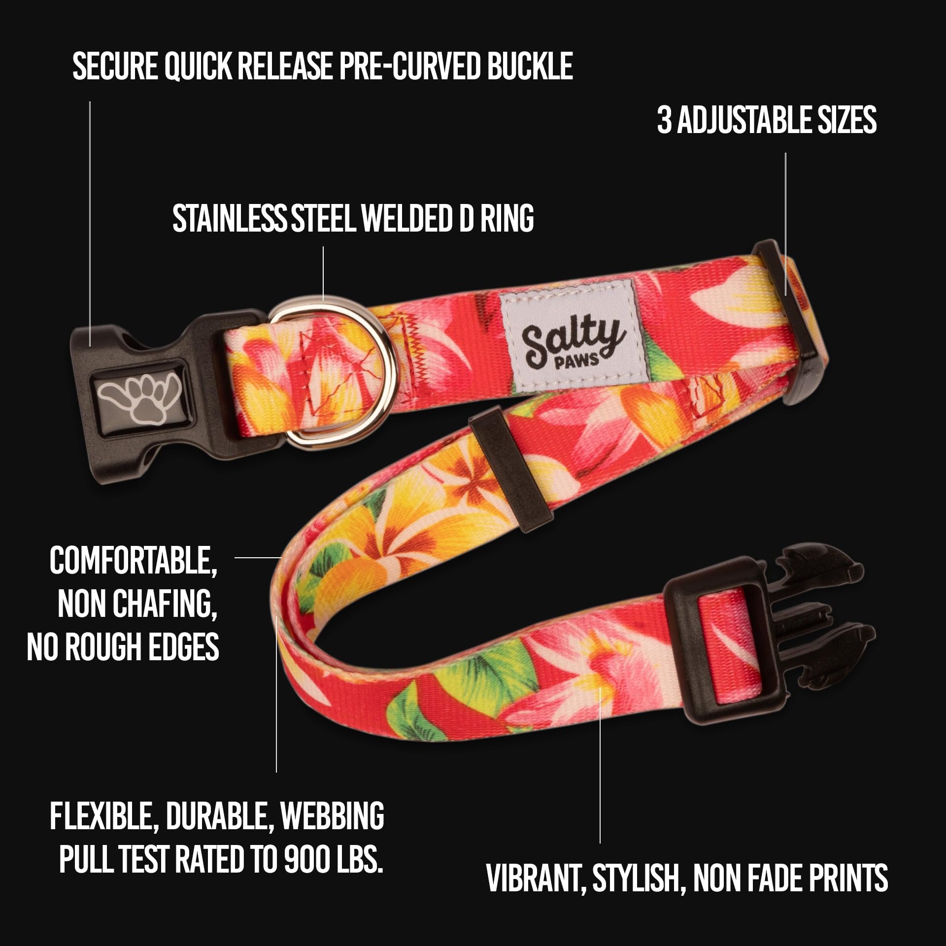 Shaka's Salty Paws dog collar red washable material soap and water friendly cleaning